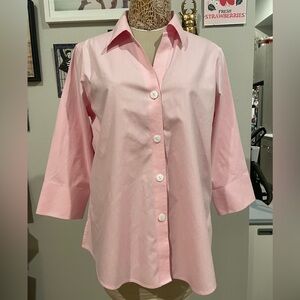 16W Foxcroft non-iron pink button down women’s shirt 3/4 sleeve